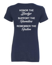 Load image into Gallery viewer, 100 Club &quot;Honor-Support-Remember&quot; Women&#39;s V-Neck Shirt - Navy