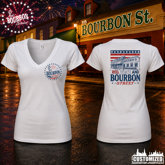 115 Bourbon Street America 250 Women's V-Neck - White