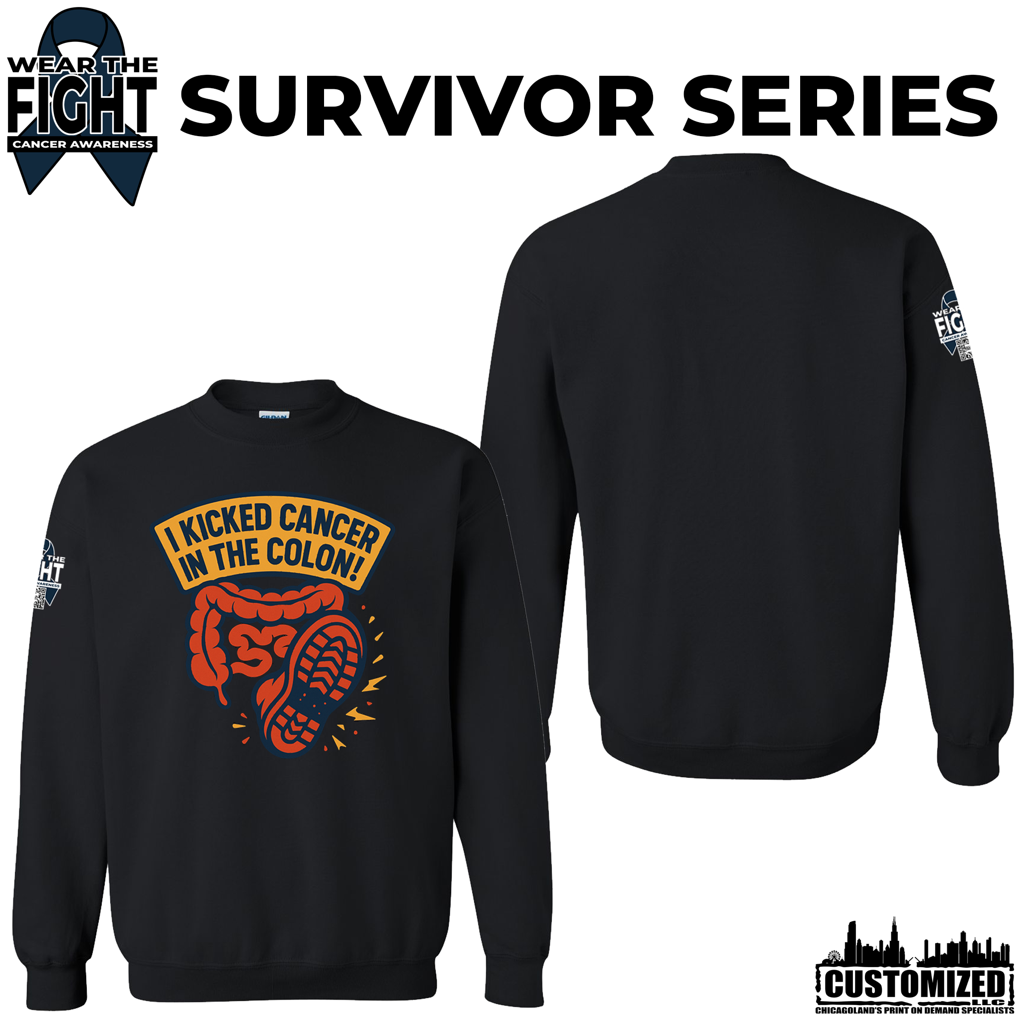 I Kicked Cancer in the Colon Crewneck Sweatshirt - Black