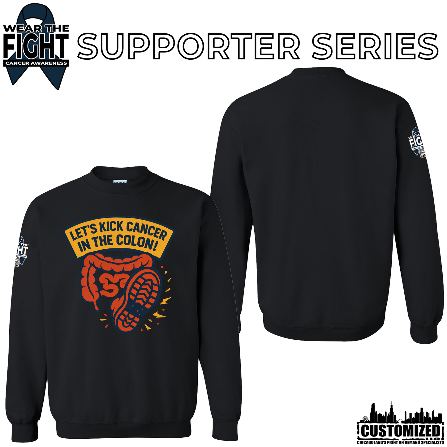 Let's Kick Cancer in the Colon Crewneck Sweatshirt - Black