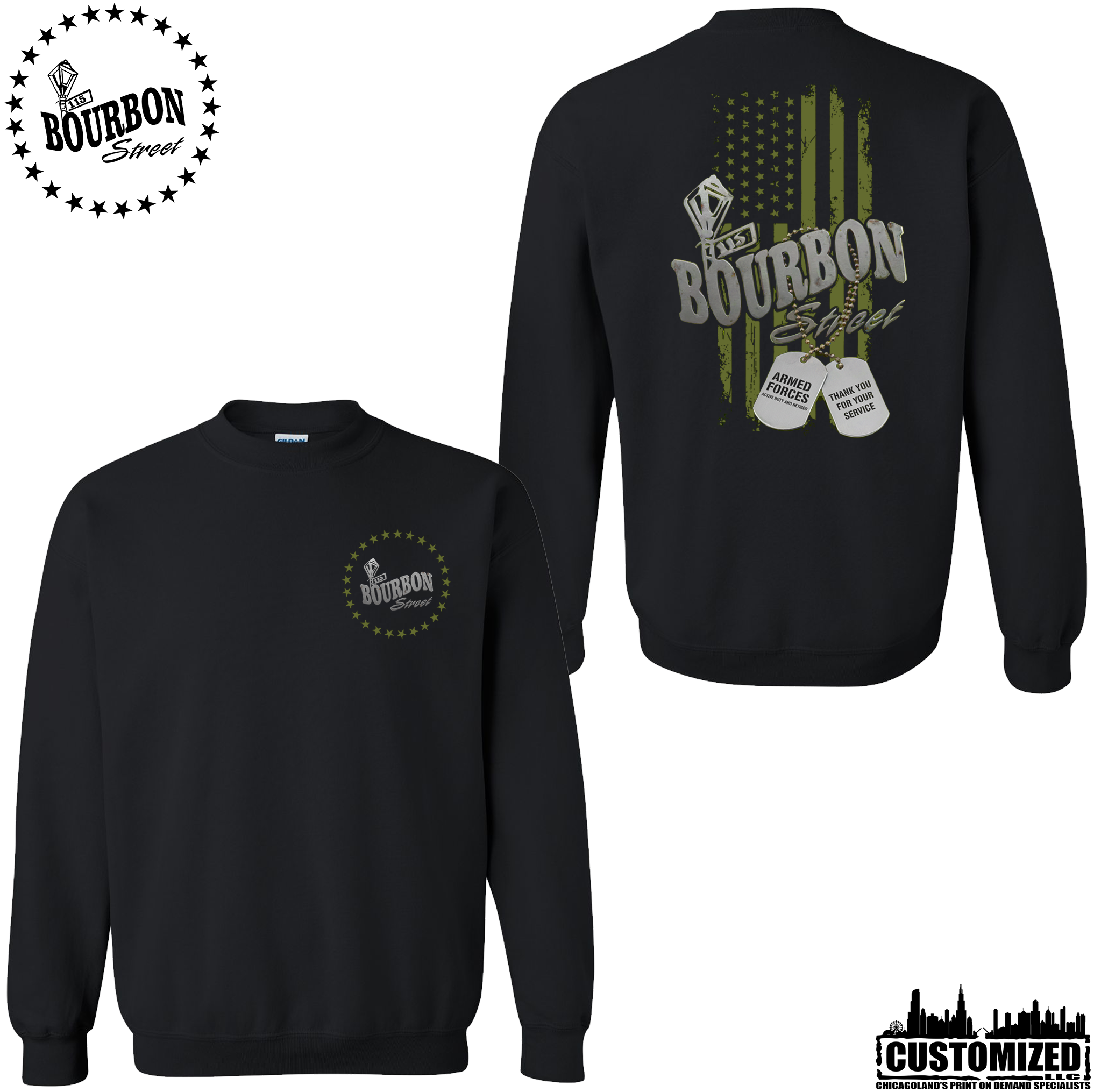115 Bourbon Street Freedom Tribute Unisex Crewneck Sweatshirt - Black
