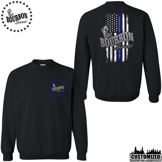 115 Bourbon Street Employee Thin Blue Line Unisex Crewneck Sweatshirt - Black
