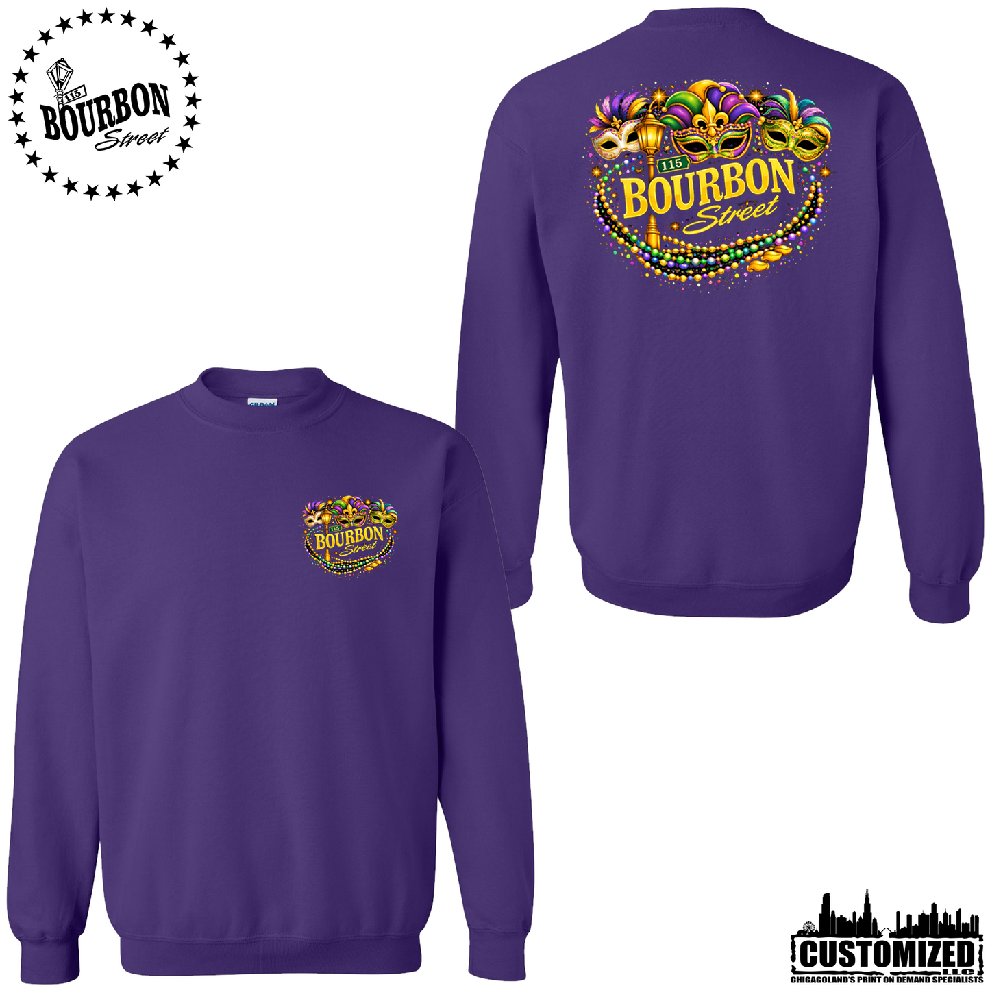 115 Bourbon Street Mardi Gras Crewneck Sweatshirt - Purple