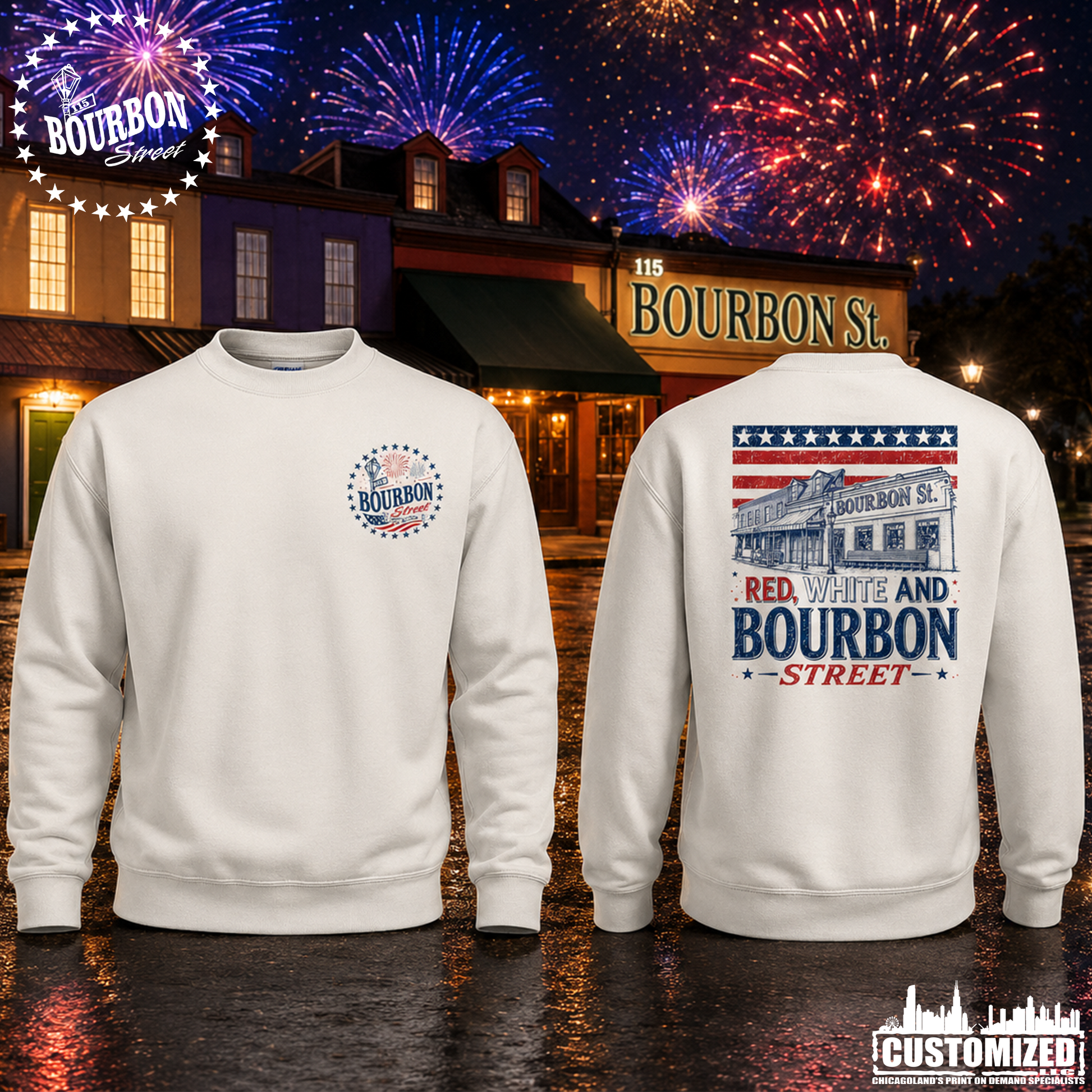115 Bourbon Street America 250 Unisex Crewneck Sweatshirt - White