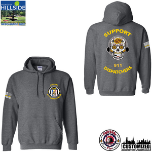 Village of Hillside "Support 911 Dispatchers" Gildan Pullover Hoodie - Dark Heather