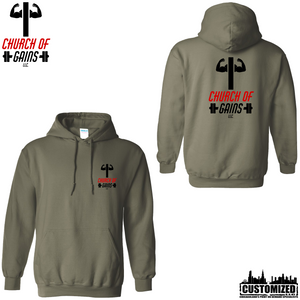 Church of Gains "OG" Style1 Pullover Hoodie - Military Green (5 Print Options)