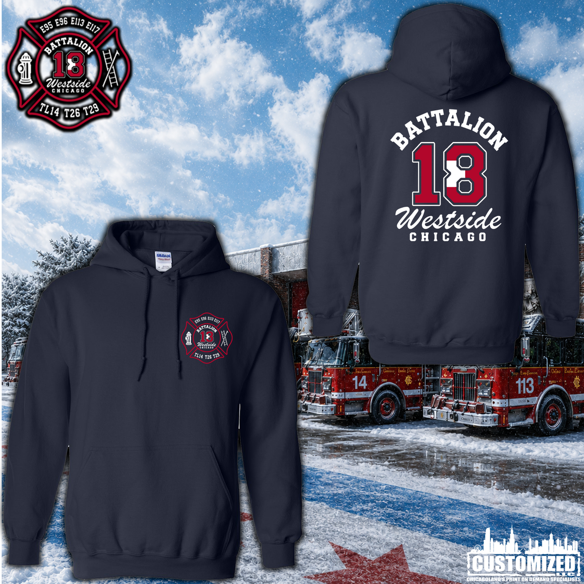 CFD Batt 18 Pullover Hoodie - Navy