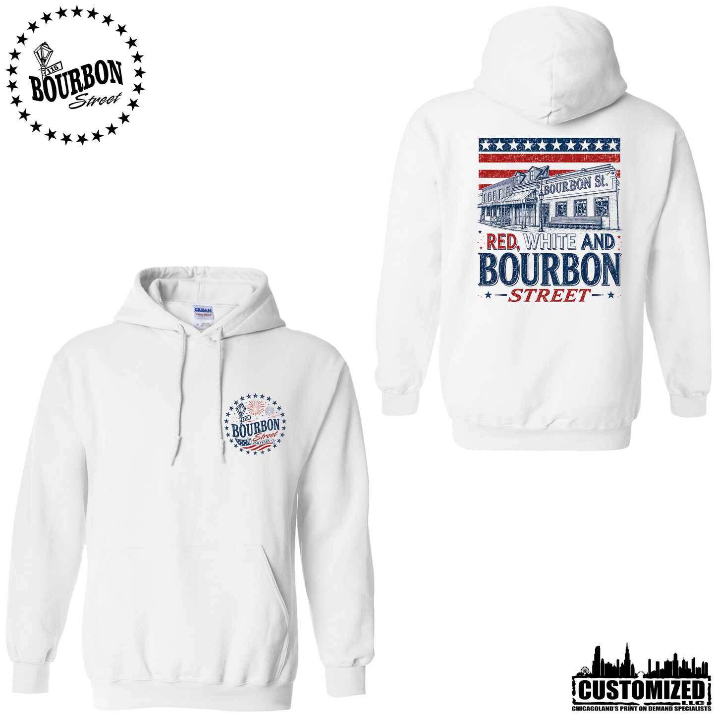 115 Bourbon Street America 250 Unisex Hooded Sweatshirt - White