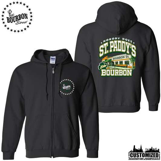 115 Bourbon Street Employee St. Patrick's Day Unisex Full Zip Hoodie - Black