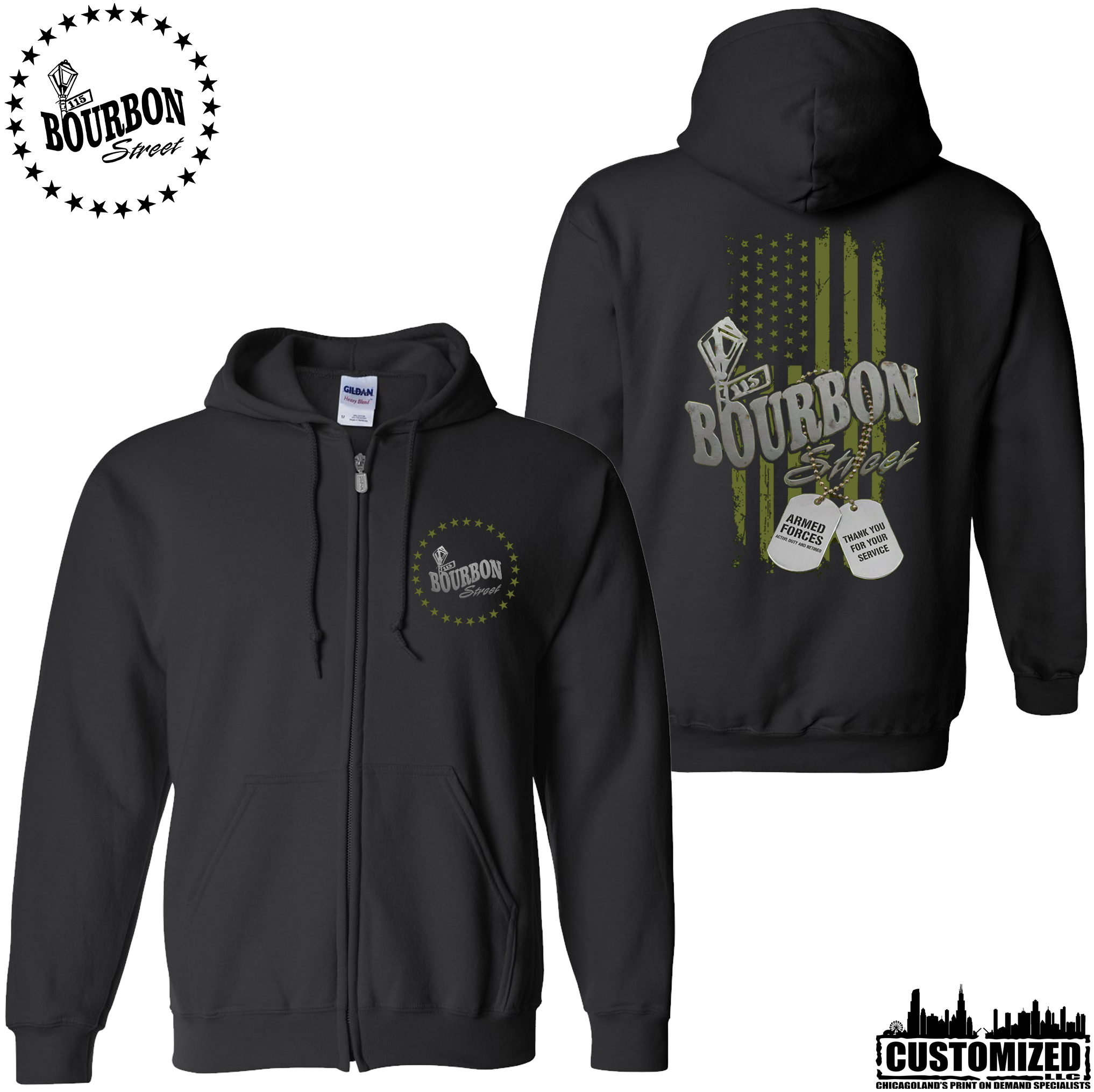 115 Bourbon Street Freedom Tribute Unisex Full Zip Hoodie - Black