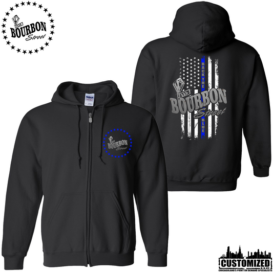 115 Bourbon Street Thin Blue Line Unisex Full Zip Hoodie - Black
