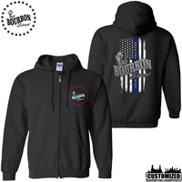 115 Bourbon Street Chicago Edition Thin Blue Line Unisex Full Zip Hoodie - Black