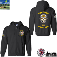 Village of Hillside "Support 911 Dispatchers" Gildan Zip-up Hoodie - Black