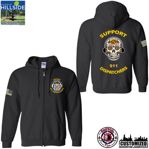 Village of Hillside "Support 911 Dispatchers" Gildan Zip-up Hoodie - Black