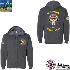 Village of Hillside "Support 911 Dispatchers" Gildan Zip-up Hoodie - Dark Heather