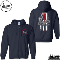 115 Bourbon Street Thin Red Line Unisex Full Zip Hoodie - Navy
