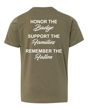 Load image into Gallery viewer, 100 Club &quot;Honor-Support-Remember&quot; Youth Shirt - Military Green