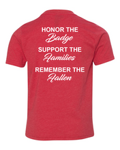 Load image into Gallery viewer, 100 Club &quot;Honor-Support-Remember&quot; Youth Shirt - Red