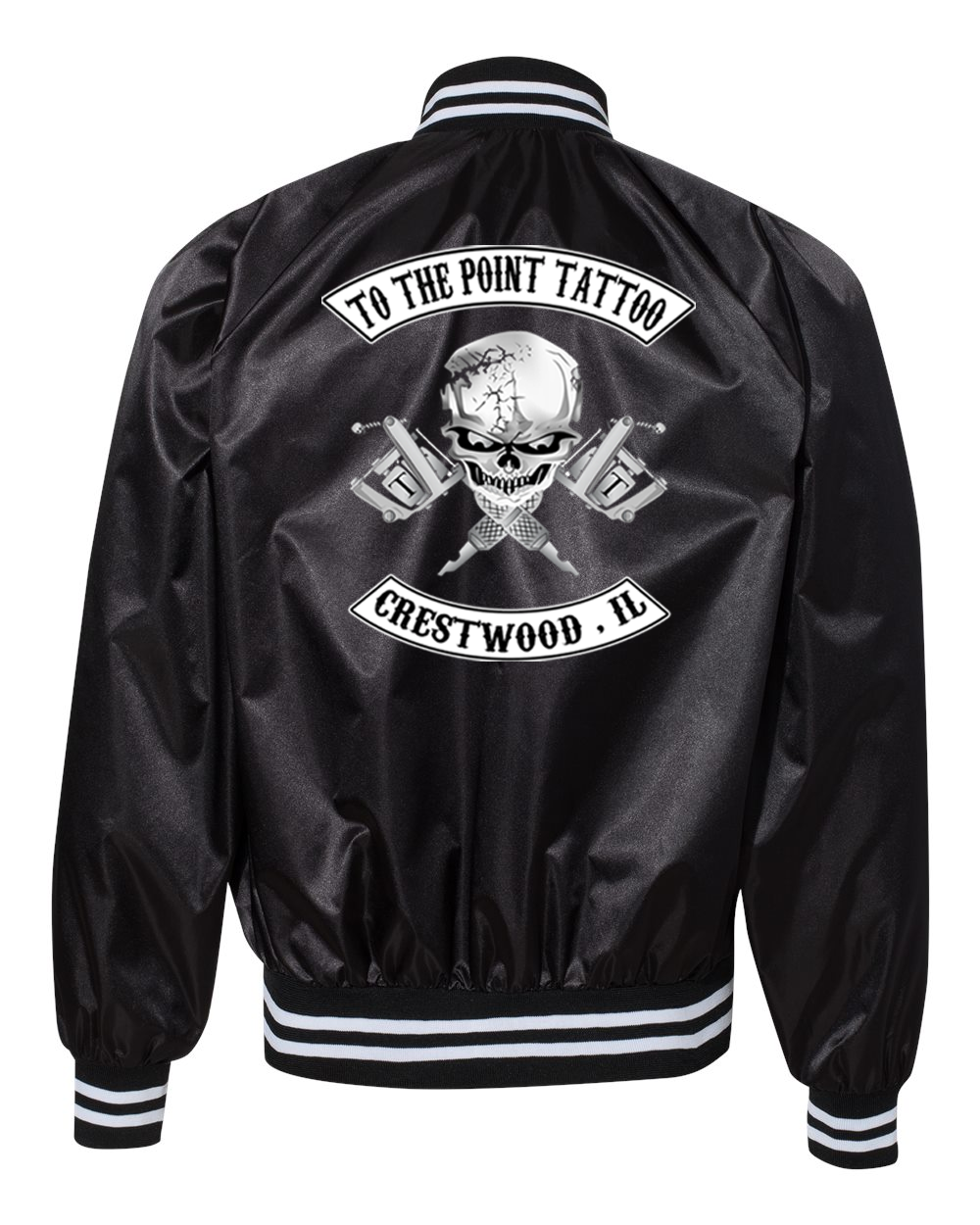 To The Point Tattoo "OG" Satin Baseball Jacket - Black