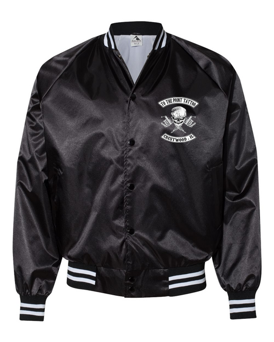 To The Point Tattoo "OG" Satin Baseball Jacket - Black