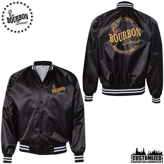 115th Bourbon Street Employee Embroidered Satin Baseball Jacket - Black