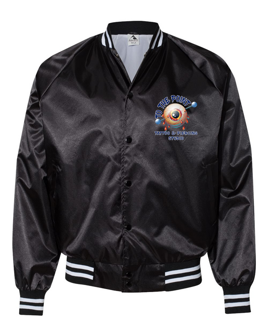 To The Point Piercing Studio Satin Baseball Jacket - Black