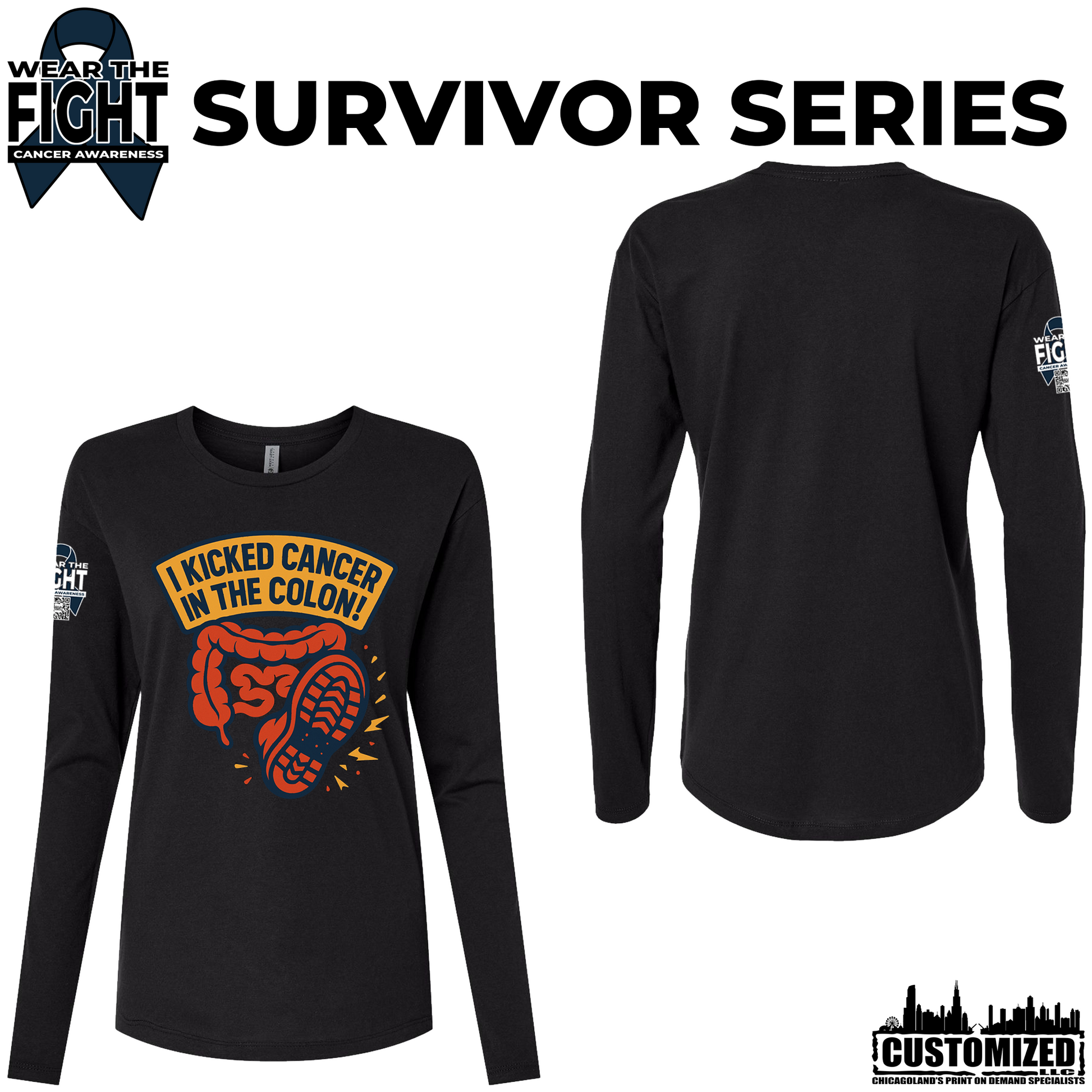 I Kicked Cancer in the Colon Women's Relaxed Long Sleeve - Black