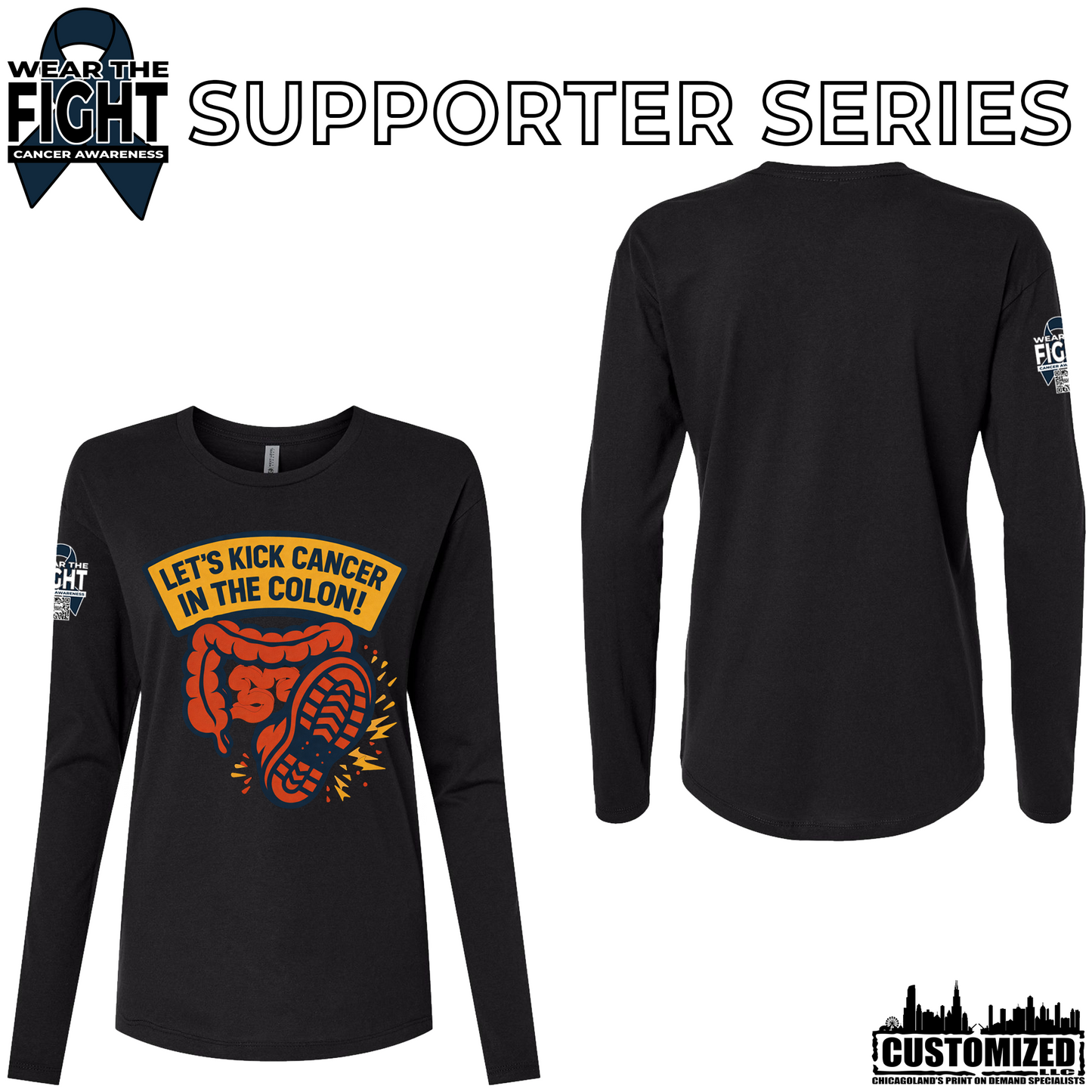 Let's Kick Cancer in the Colon Women's Relaxed Long Sleeve - Black