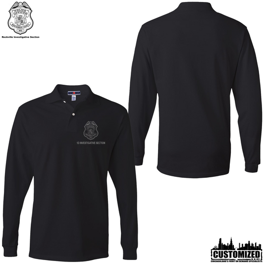 MCPD 1DIS 50/50 Embroidered Long Sleeve Polo - Black