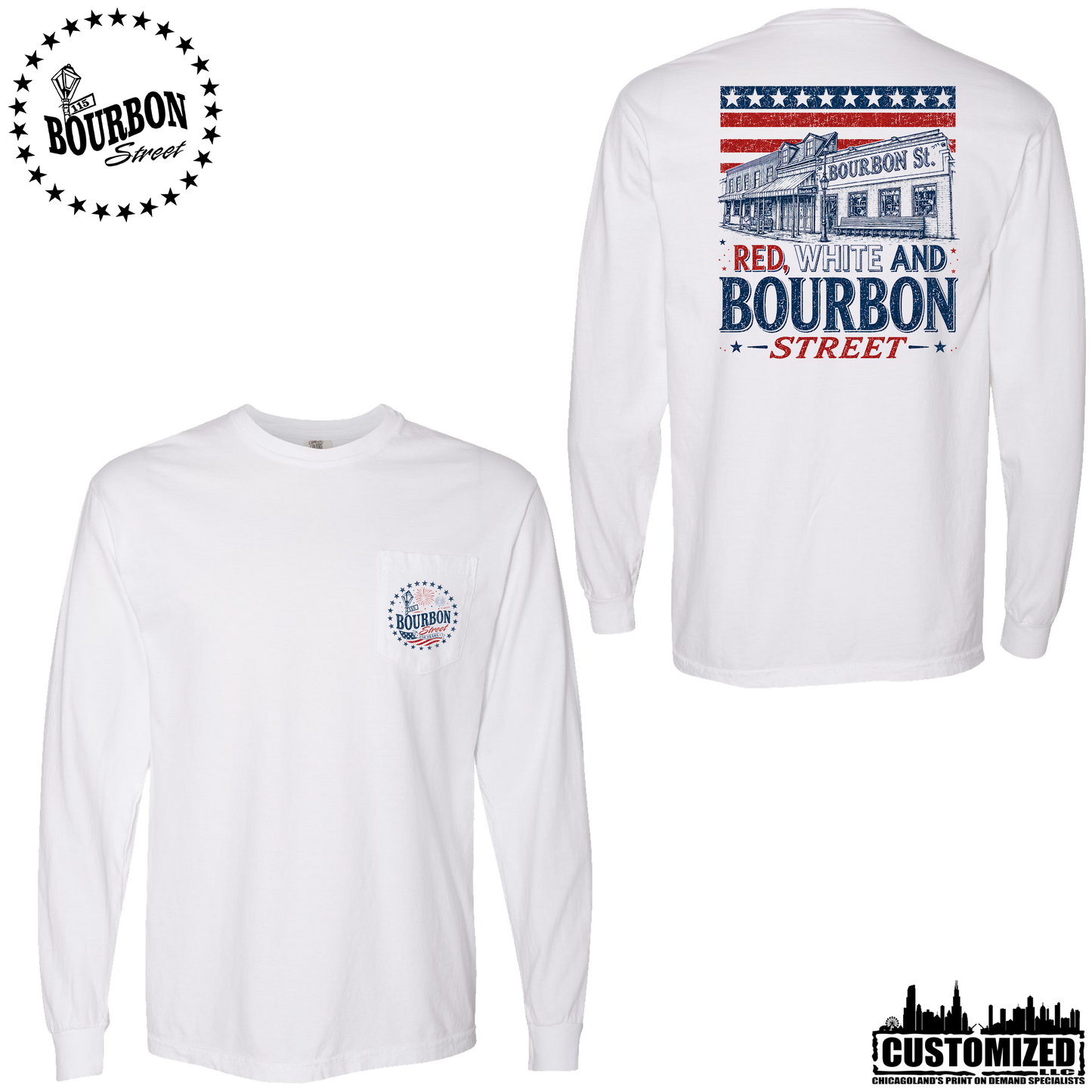 115 Bourbon Street America 250 Heavyweight Long Sleeve Pocket T-Shirt - White