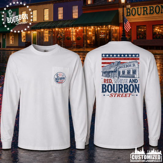 115 Bourbon Street America 250 Heavyweight Long Sleeve Pocket T-Shirt - White