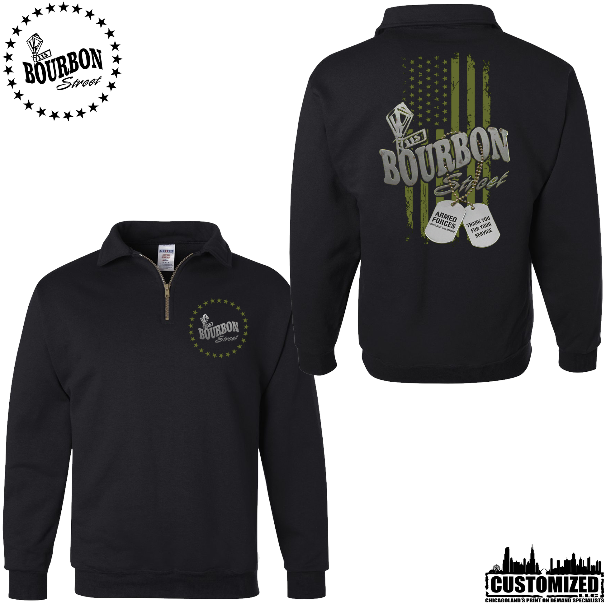 115 Bourbon Street Freedom Tribute Quarter Zip Sweatshirt - Black