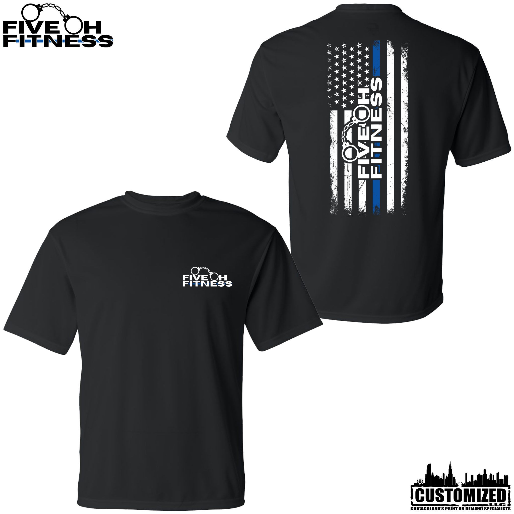 Five Oh Fitness "Thin Blue Line" DriFit Performance Tee - Black