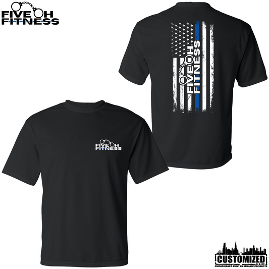 Five Oh Fitness "Thin Blue Line" DriFit Performance Tee - Black