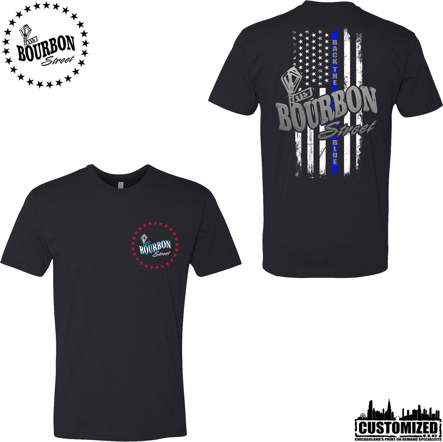 115 Bourbon Street Chicago Edition Thin Blue Line Unisex Short Sleeve - Black