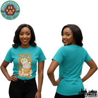 Toe Beans Cat Cafe "Caramel Cat" Short Sleeve - Bondi Blue