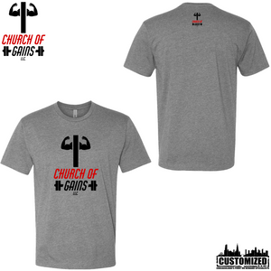 Church of Gains "OG" Style2 Short sleeve shirt - Dark Heather Grey (5 Print Options)