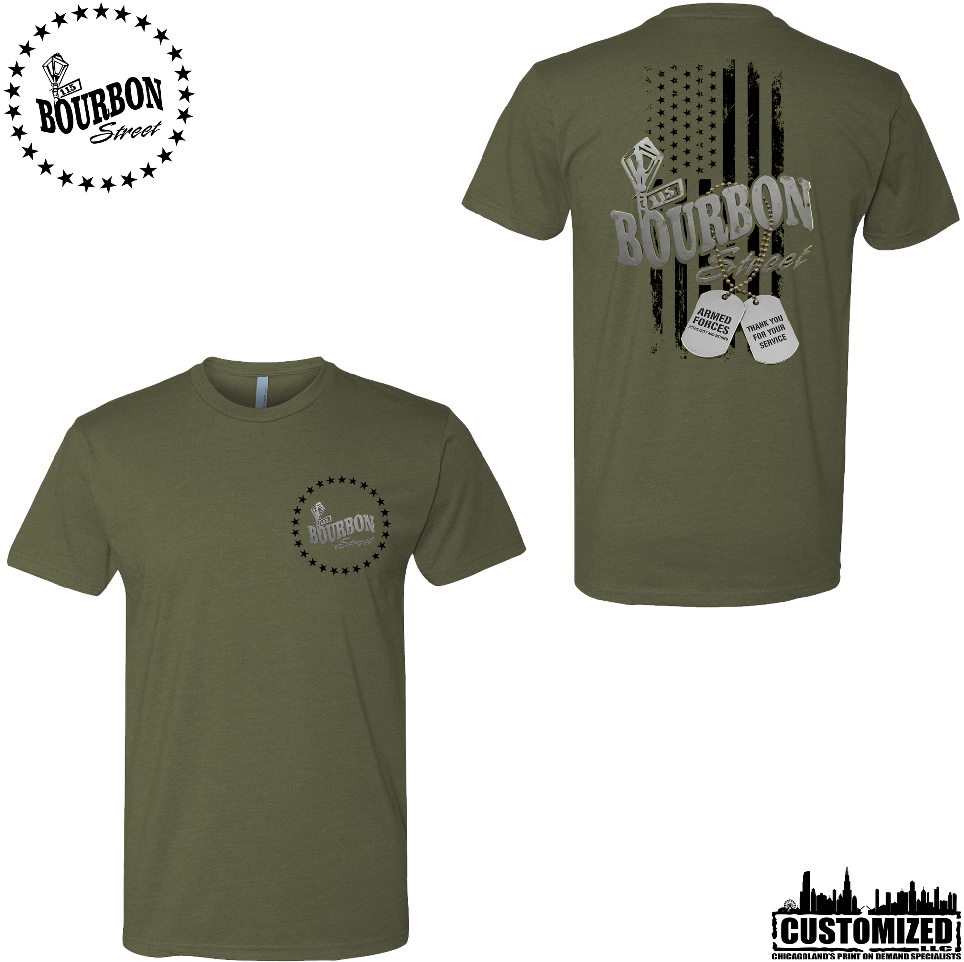 115 Bourbon Street Freedom Tribute Unisex Short Sleeve - Military Green