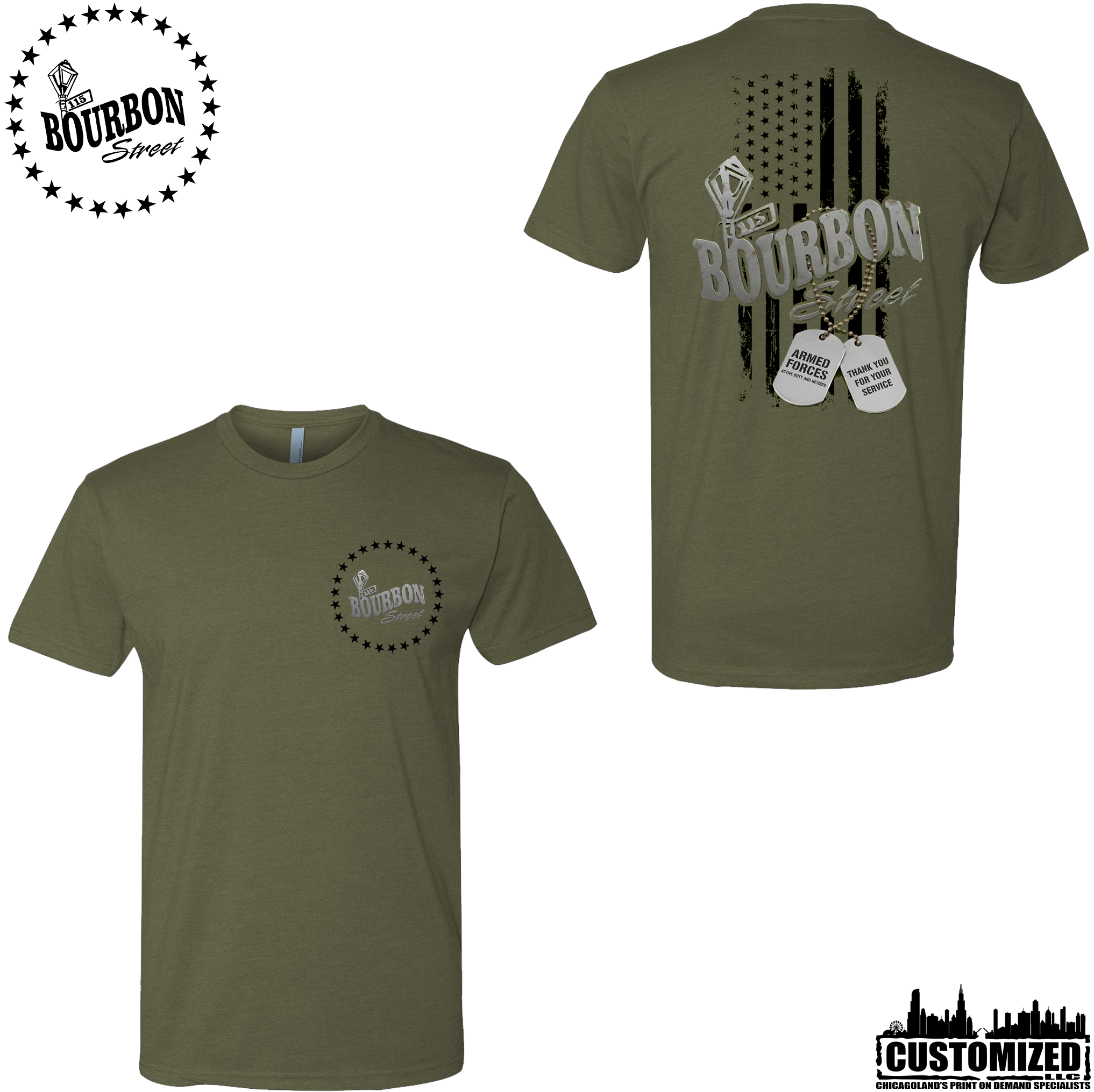 115 Bourbon Street Freedom Tribute Unisex Short Sleeve - Military Green