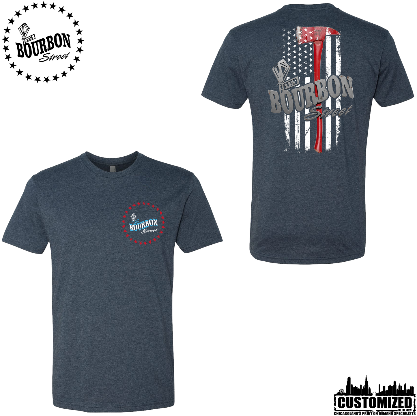 115 Bourbon Street Chicago Edition Thin Red Line Unisex Short Sleeve - Midnight Navy