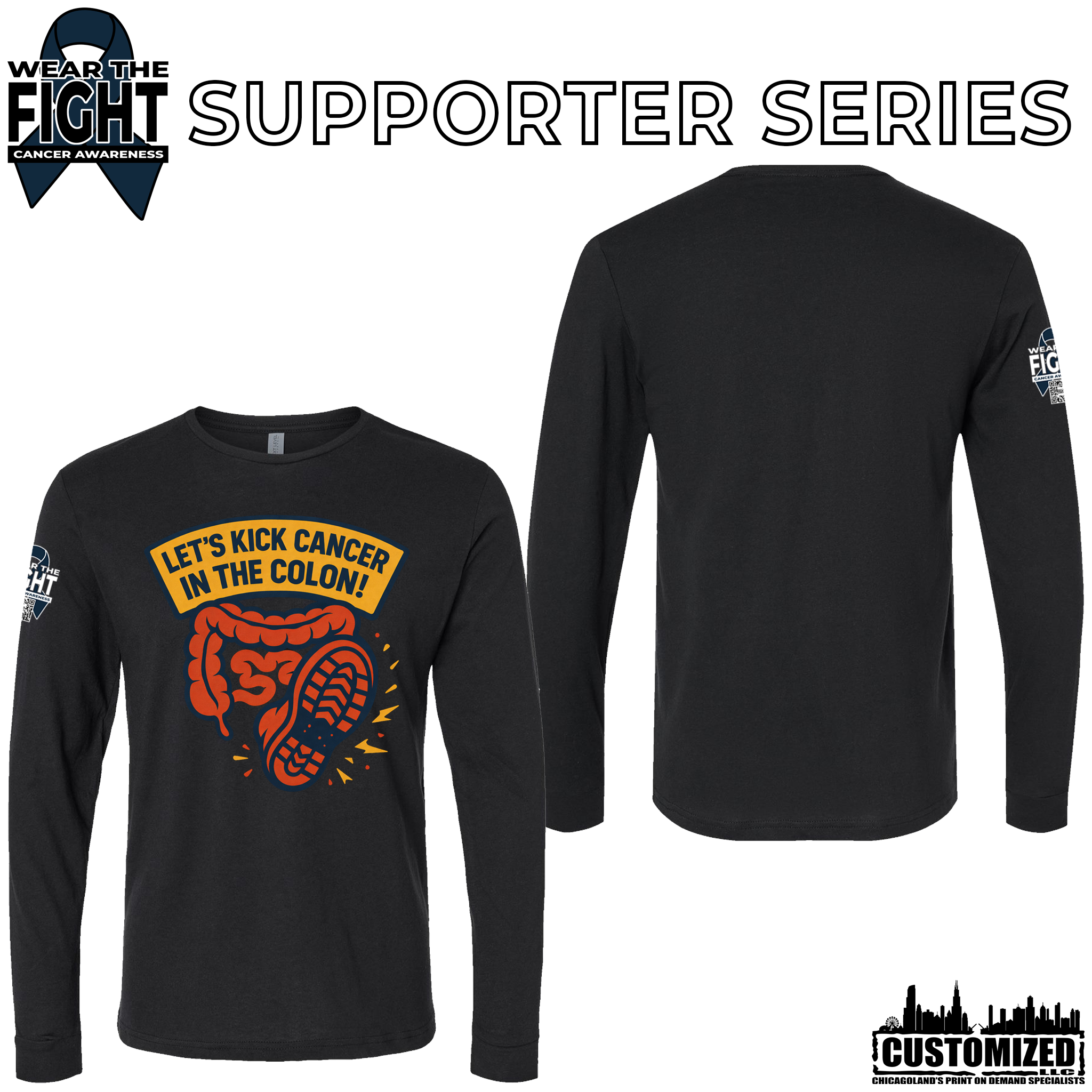 Let's Kick Cancer in the Colon Long Sleeve - Black