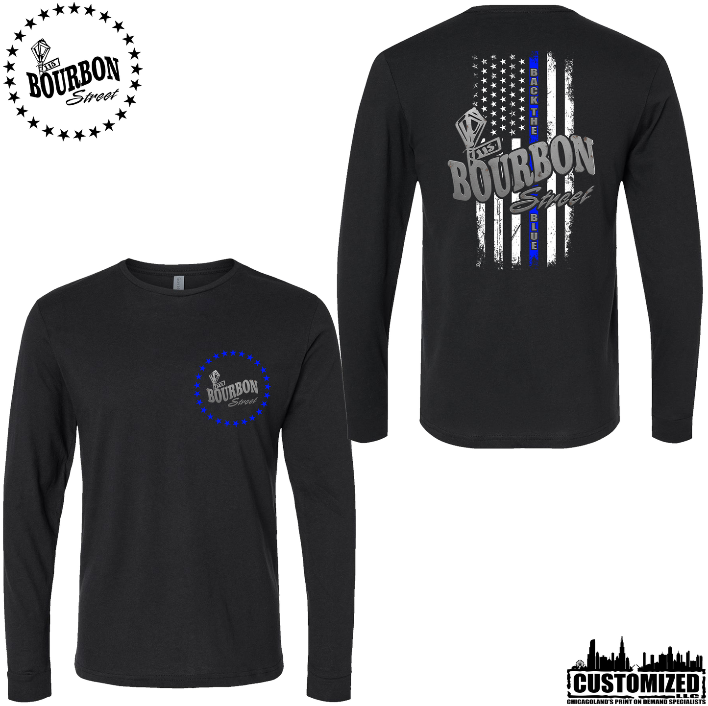 115 Bourbon Street Thin Blue Line Unisex Long Sleeve - Black