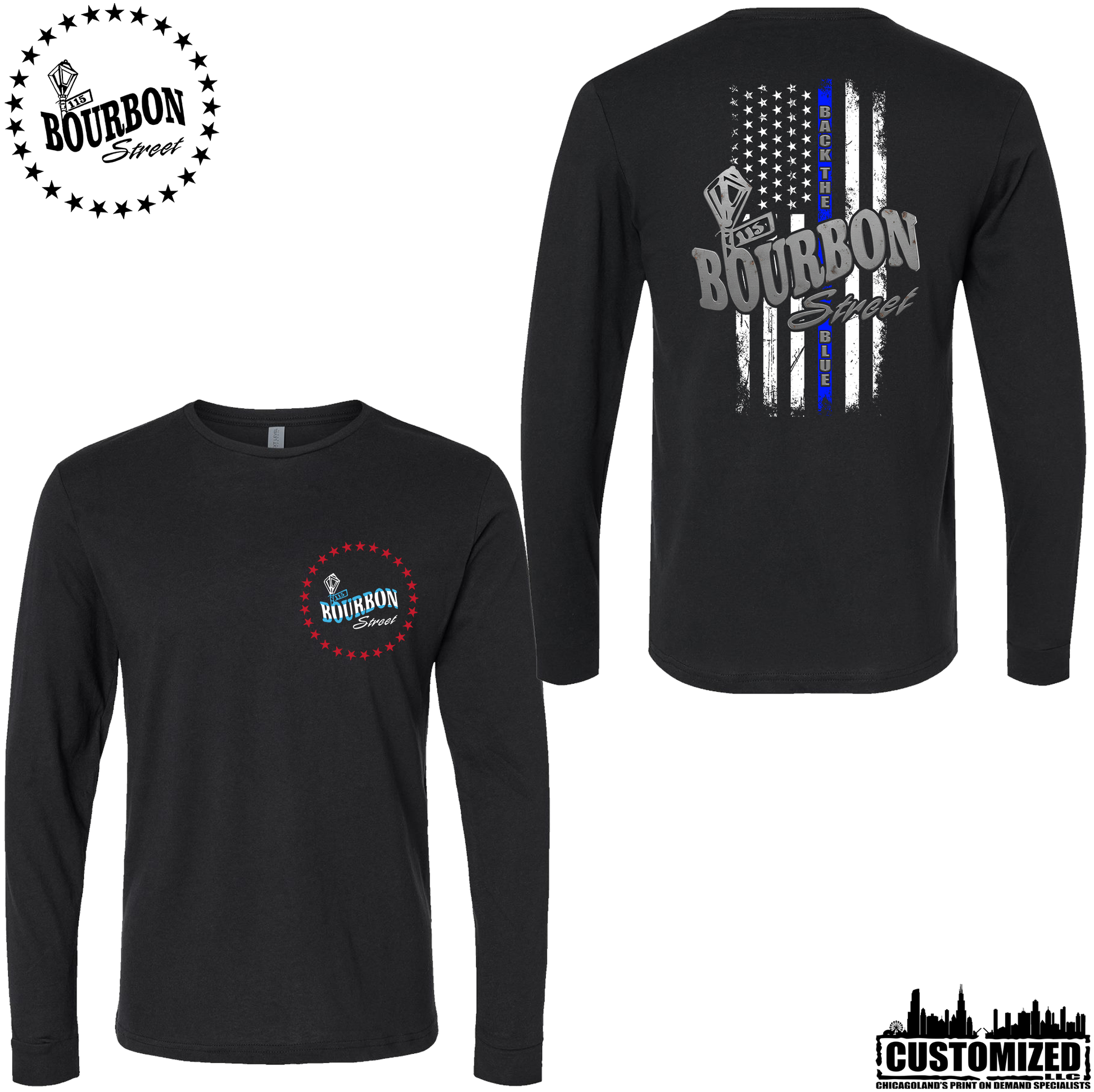 115 Bourbon Street Chicago Edition Thin Blue Line Unisex Long Sleeve - Black
