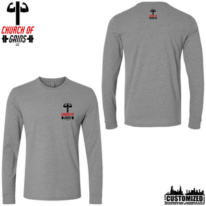 Church of Gains "OG" Style1 Long sleeve shirt - Dark Heather Grey (5 Print Options)