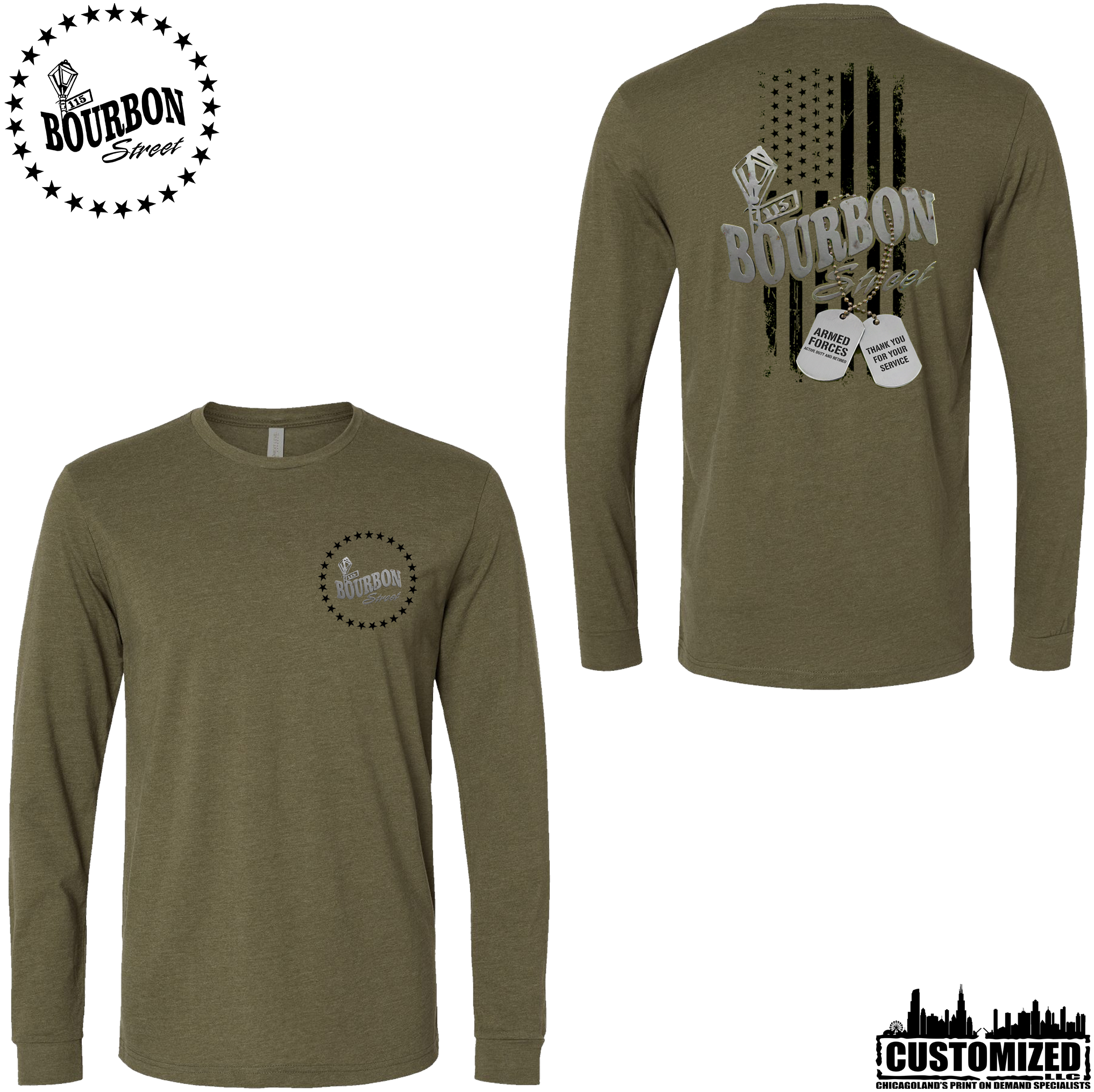 115 Bourbon Street Freedom Tribute Unisex Long Sleeve - Military Green
