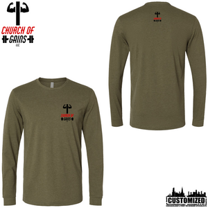 Church of Gains "OG" Style1 Long sleeve shirt - Military Green (5 Print Options)