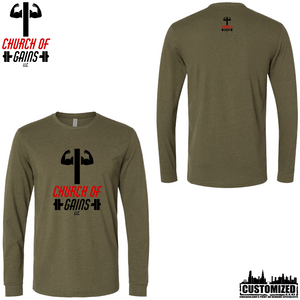 Church of Gains "OG" Style2 Long sleeve shirt - Military Green (5 Print Options)