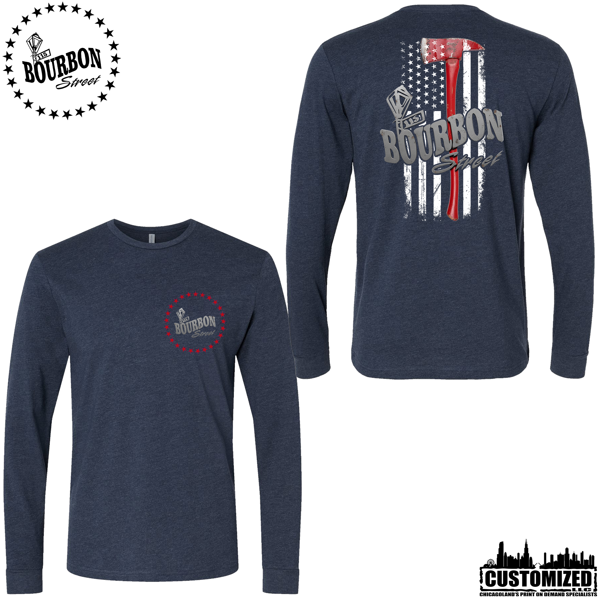 115 Bourbon Street Thin Red Line Unisex Long Sleeve - Midnight Navy