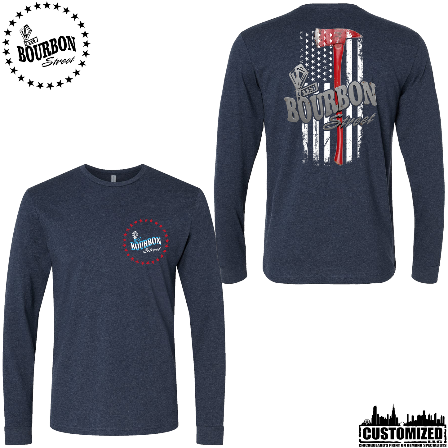 115 Bourbon Street Chicago Edition Thin Red Line Unisex Long Sleeve - Midnight Navy