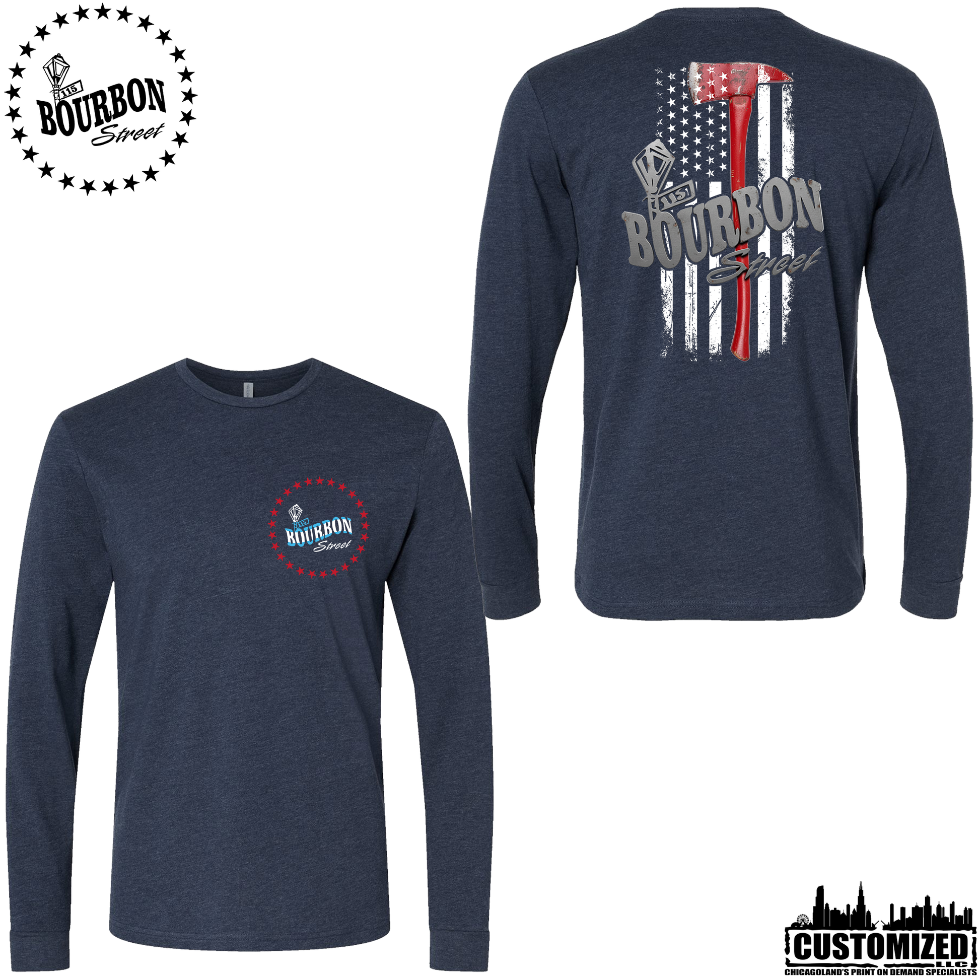 115 Bourbon Street Chicago Edition Thin Red Line Unisex Long Sleeve - Midnight Navy